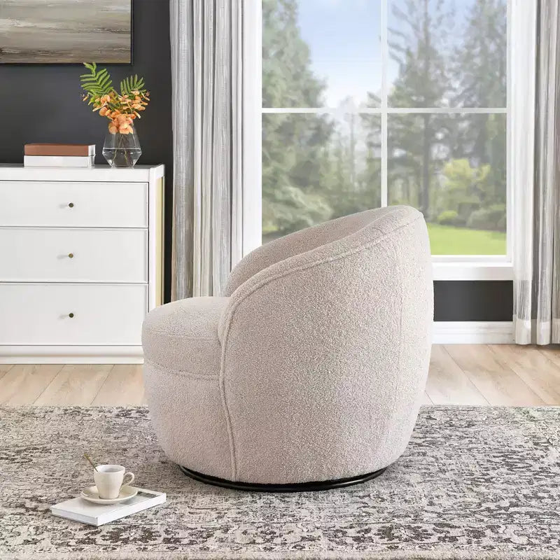 Roundhill Furniture Galleria 360° drehbarer Barrel Chair aus Kunst-Lammfell
