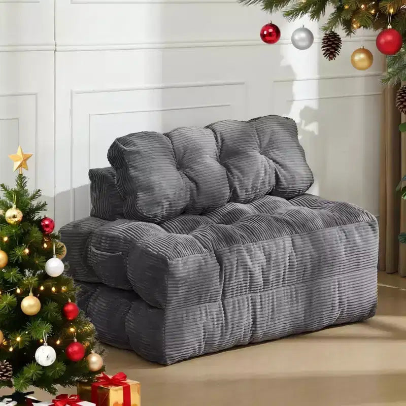3-in-1-Klappsofa mit Schlaffunktion, umwandelbarer Schlafsessel mit Kissen, tragbarer ausklappbarer Sessel mit Schlaffunktion, bequemes Bodensofa mit Rückenstütze fürs Wohnzimmer, Beige