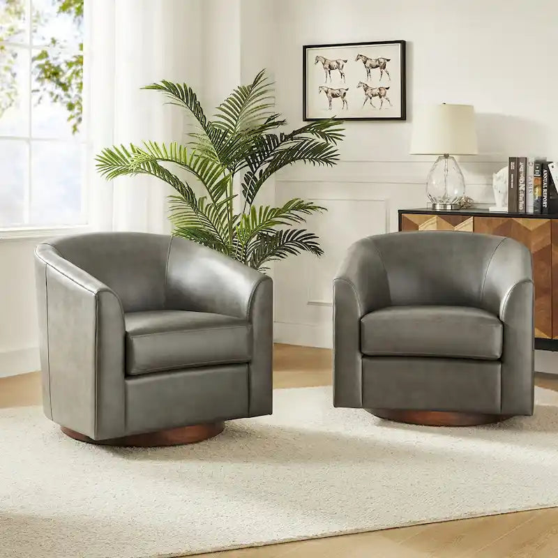 Haley Moderne drehbare Fässerstuhl-Set aus Kunstleder mit Massivholzfuß, 2er-Set von HULALA HOME