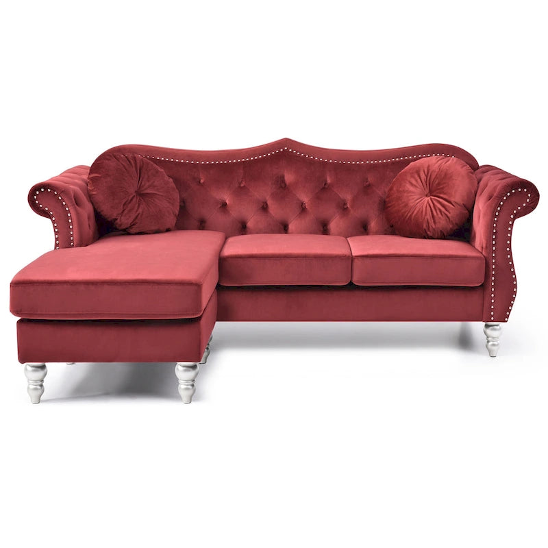 Hollywood-Samtsofa mit beidseitig montierbarer Chaiselongue