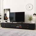 TV-Ständer für 95-Zoll-Fernseher, extra lange Medienkonsole mit 2 Türen und 4 Schubladen, großer TV-Schrank mit geriffelten Glastüren
