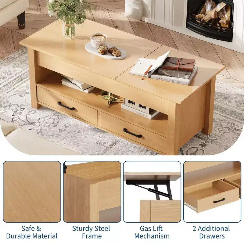 Couchtisch aus Holz – Höhenverstellbarer Couchtisch, höhenverstellbarer Wohnzimmertisch, moderner Couchtisch, stilvoller Couchtisch