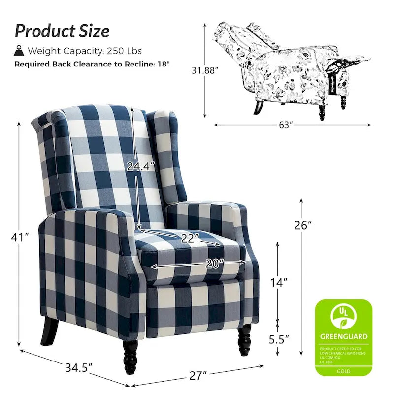 Manueller Mid-Century-Modern-Relaxsessel mit Rückstellfunktion und Ohrensesseldesign