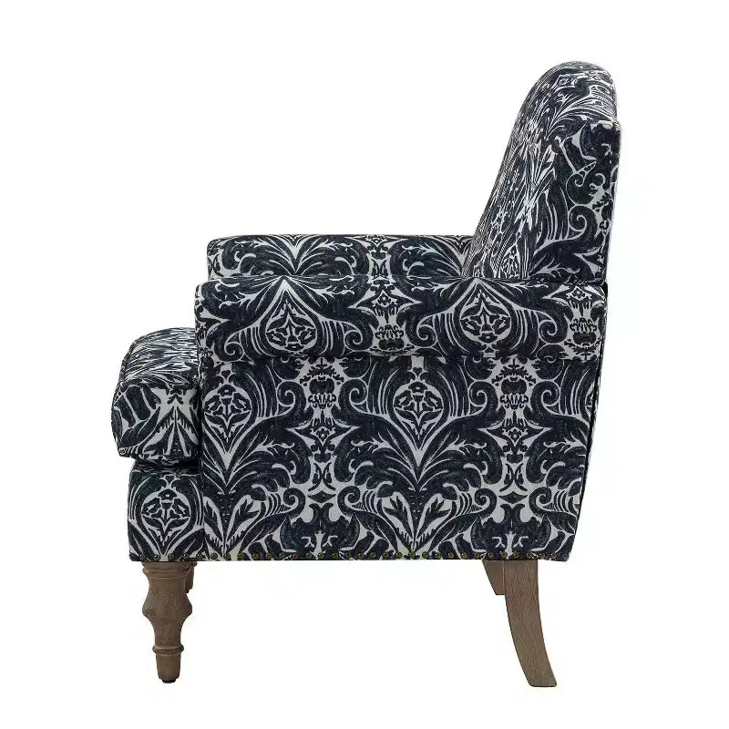 Gepolsterter Sessel aus Holz mit Blumenmuster, Paneel-Armlehnen und Kamelrückenlehne