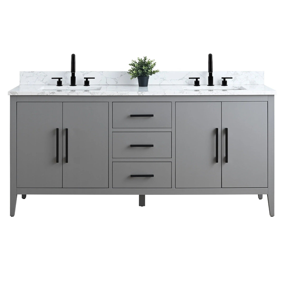 Vanity Art 72 Zoll Badezimmer-Waschtischunterschrank mit Doppelwaschbecken und Kunstmarmorplatte