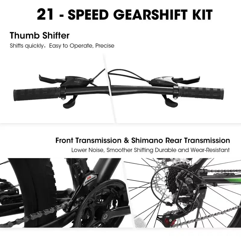 Okak 27-Zoll-Mountainbike mit Federgabel und Aluminiumrahmen, 21-Gang-Dirtbike mit Scheibenbremse, Fahrrad für erwachsene Männer und Frauen