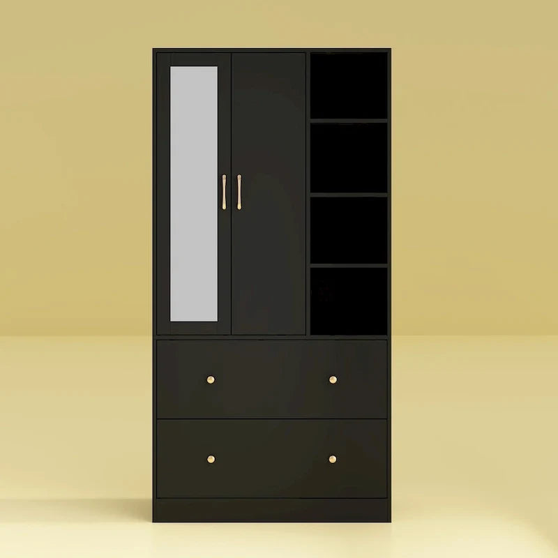 Kleiderschrank mit Spiegel, verstellbarer Kleiderstange und platzsparendem Design