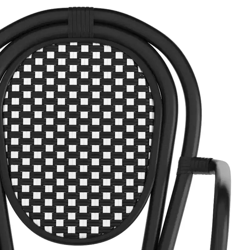 Flash Furniture 4er-Set Lourdes Indoor/Outdoor Gastro-Bistro-Stapelstuhl mit Armlehnen im Thonet-Stil, PE-Rattan und Aluminiumgestell
