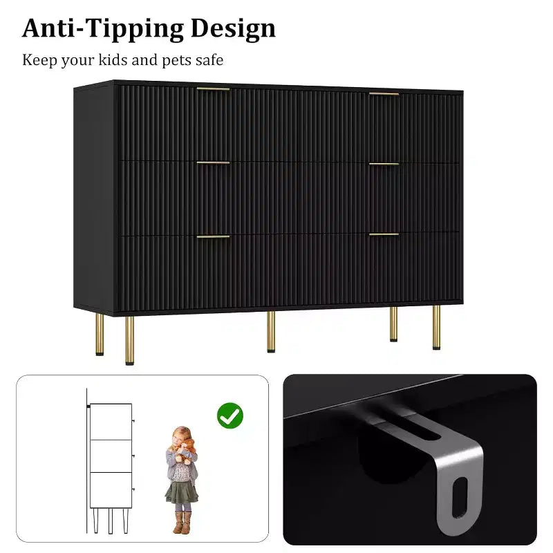 COZONY 6-Schubladen-Kommode mit geriffeltem Design, moderner Holz-Aufbewahrungsschrank, breite Schubladenkommode für Schlafzimmer, Wohnzimmer und Eingangsbereich