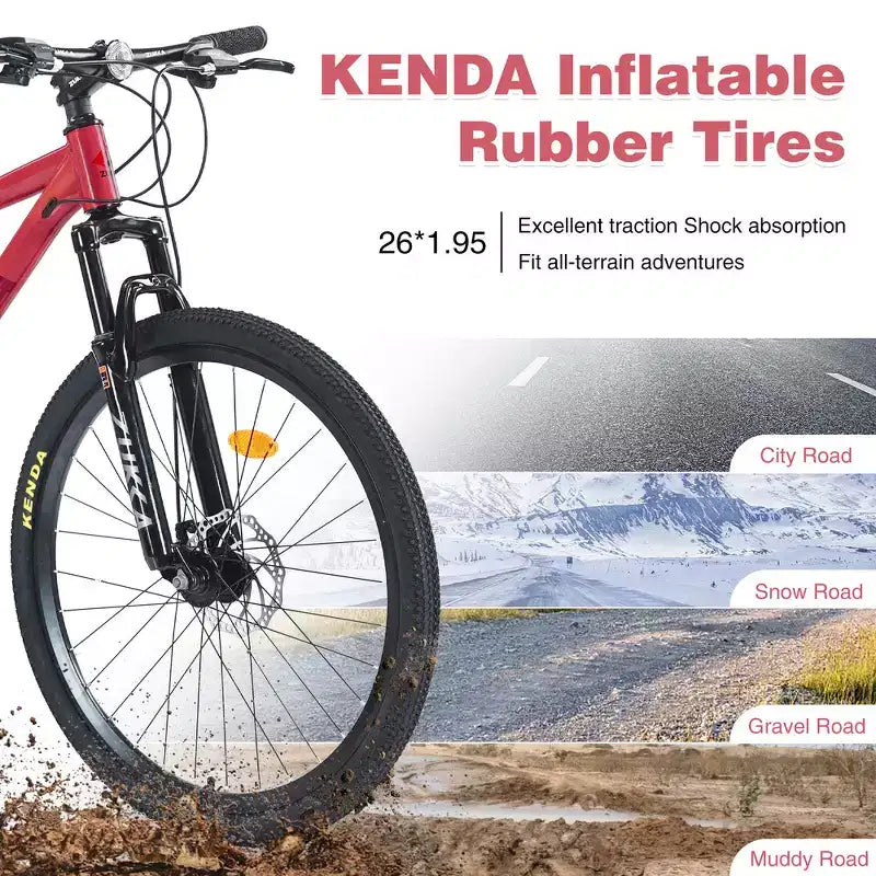 Whisen 26 Zoll Mountainbike mit Federung, 8-Gang-Kettenschaltung, KENDA-Reifen und doppelten Scheibenbremsen