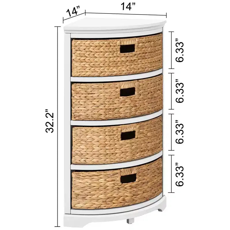 eHemco Hampton Meadows 4-stufiger Eck-Beistelltisch mit X-förmigen Seitenteilen und 4 Weidenkörben