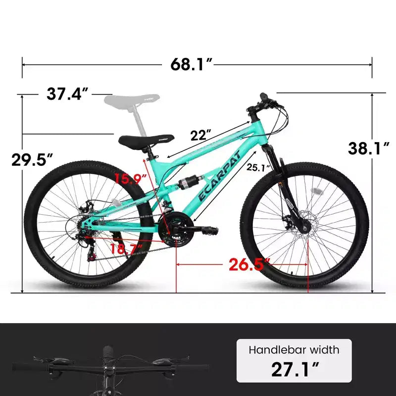 NAYSAYE 26-Zoll-Mountainbike mit Stahlrahmen, 21 Gängen und Federgabel, Fahrrad für Erwachsene für Outdoor-Fahrten, Blau, 68,00*27,00*38,00