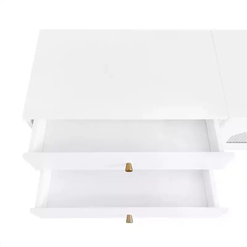 TV-Ständer für 95-Zoll-Fernseher, extra lange Medienkonsole mit 2 Türen und 4 Schubladen, großer TV-Schrank mit geriffelten Glastüren

