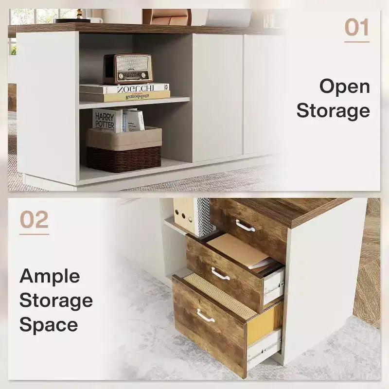 Lantine Modern 78 L-förmiger Chefschreibtisch mit Schubladen und seitlichem Aktenschrank