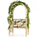 Costway Gartenbank aus Holz mit Rundbogen-Pergola, Gartenpavillon mit Rückenlehne, Terrassen-Rankgerüst