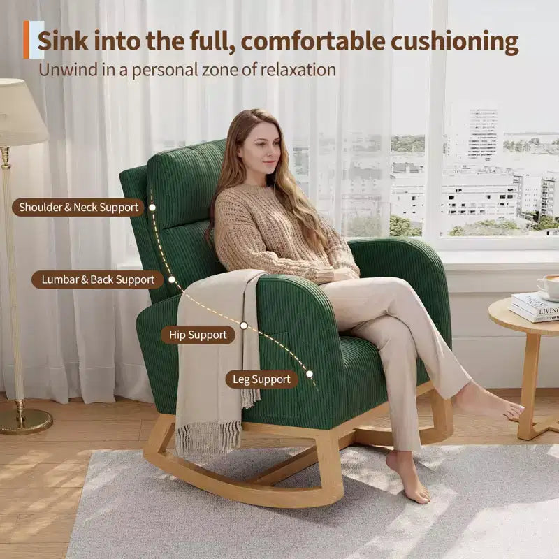 Moderner Schaukelstuhl mit Kissen & Seitentaschen, für Wohnzimmer, Schlafzimmer