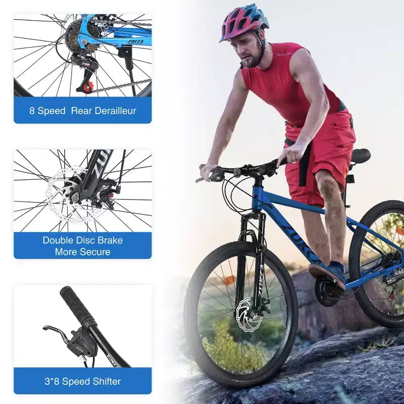 Whisen 26 Zoll Mountainbike mit Federung, 8-Gang-Kettenschaltung, KENDA-Reifen und doppelten Scheibenbremsen