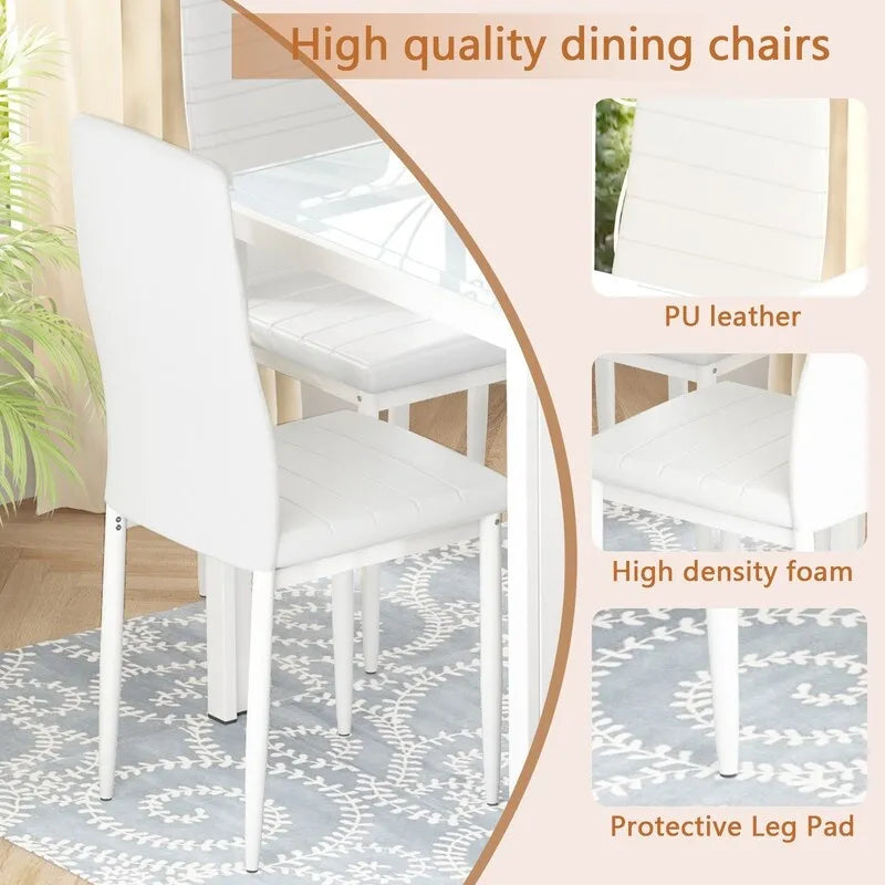 Grondin 7-teiliges Esszimmer-Set im modernen Stil mit Tischplatte aus gehärtetem Glas und 6 Stühlen mit PU-Lederpolsterung