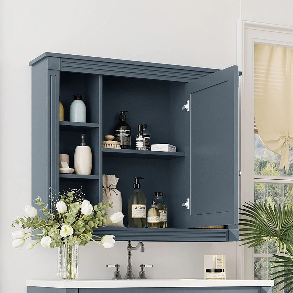 36" Moderner Badezimmer-Waschtisch mit Aufsatzwaschbecken und Spiegelschrank, 2 Türen und 2 Schubladen
