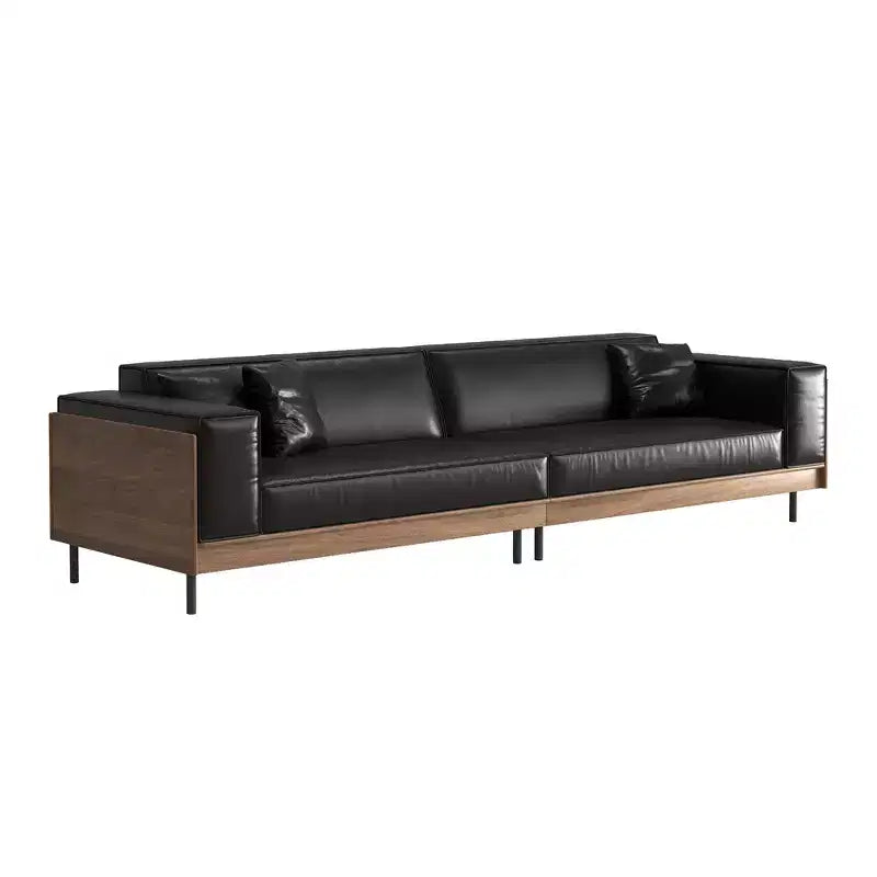 98,42 Modernes Ledersofa mit Massivholzrahmen, Metallbeinen und 3 Dekokissen