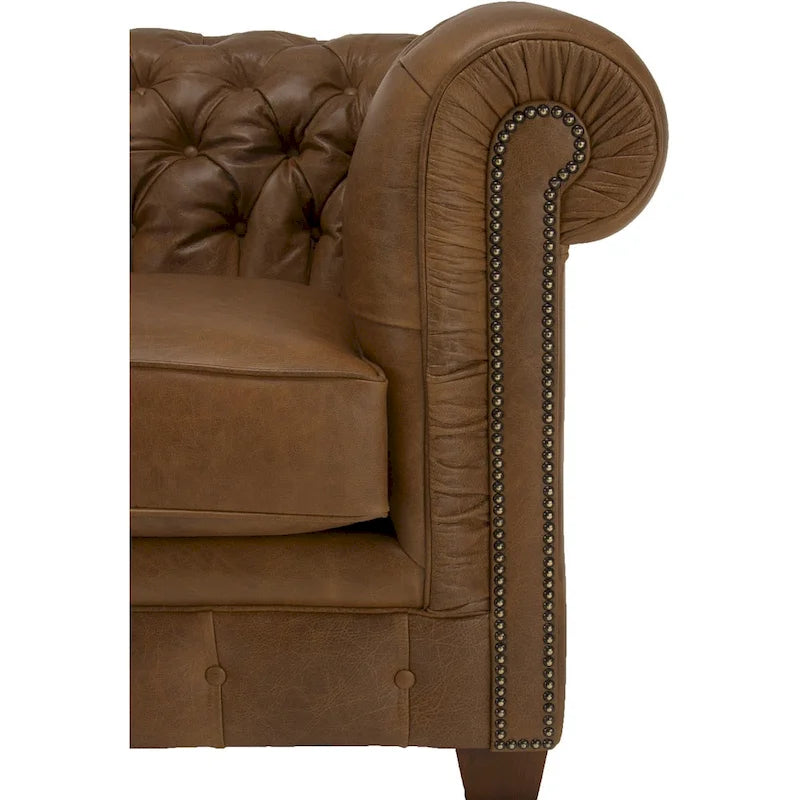 Hancock Chesterfield-Sofa mit Tufting aus genarbtem italienischem Leder – 79 H x 218 B x 102 T (cm)