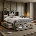 Graues modernes Queen-Size-Holzbett mit Stauraum-Kopfteil und 8 Schubladen