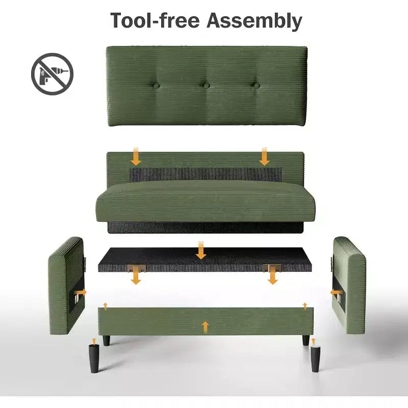 Dyonery 2-Sitzer-Sofa, Zweisitzer-Couch für Büro und kleine Räume, 61 cm tiefe Sitzfläche, FSC-zertifizierter Massivholzrahmen, werkzeugloser Aufbau