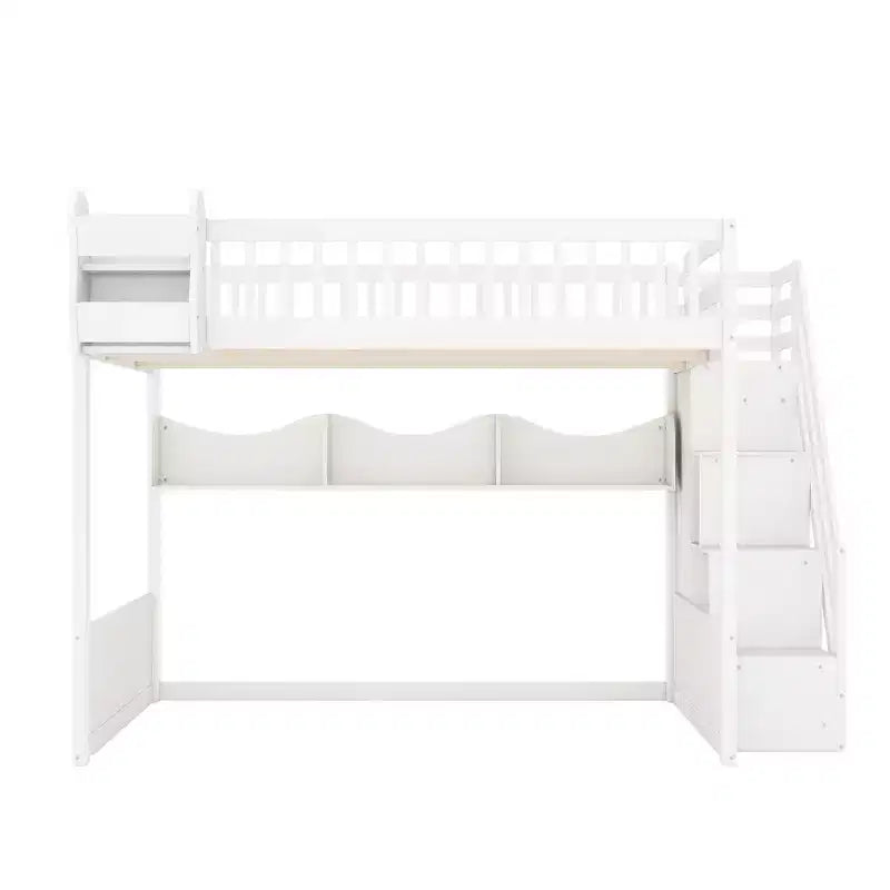 Queen-Hochbettgestell mit Treppe, Kleiderschrank & Regalen - MDF, 650 lb