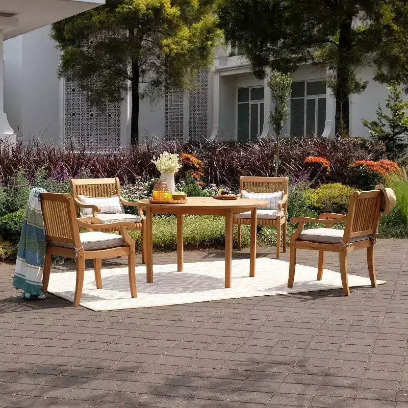 Sonoma Lane Rockport Outdoor-Esszimmerstuhl aus Teakholz Beige - Witterungsbeständig mit Schaumstoffkissen