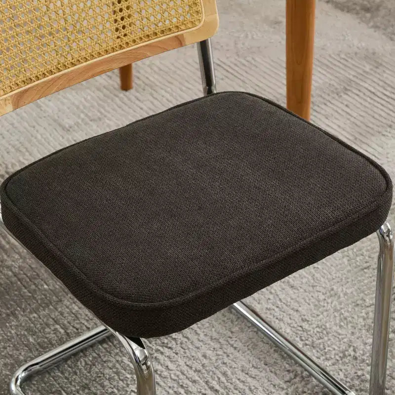 2 Stück moderne Esszimmerstühle mit Leinenbezug, Rattanstuhlücken und Chromgestell