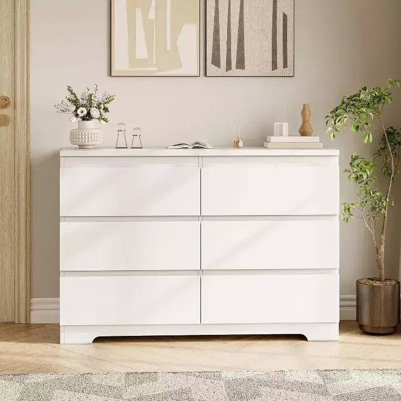 Kommode mit 6 Schubladen, schlichte, moderne Schlafzimmerkommode, Weiß