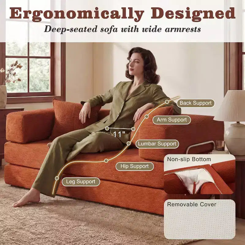 Dyonery 65-Zoll 5-in-1-Schlafsofa, zu einem Doppelbett umbaubar, mit festem Metallrahmen, Cord