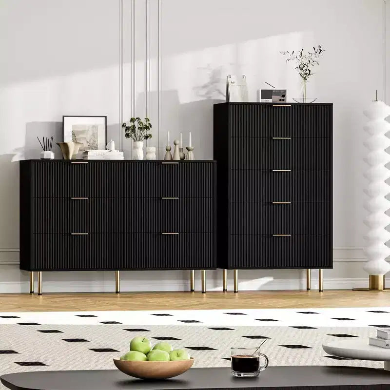 COZONY 6-Schubladen-Kommode mit geriffeltem Design, moderner Holz-Aufbewahrungsschrank, breite Schubladenkommode für Schlafzimmer, Wohnzimmer und Eingangsbereich