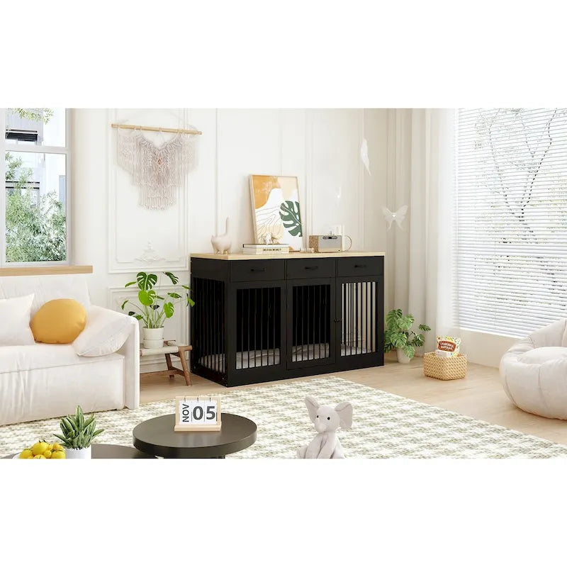 Moderne Hundebox für große Hunde mit Staufächern – elegantes Espresso-Finish