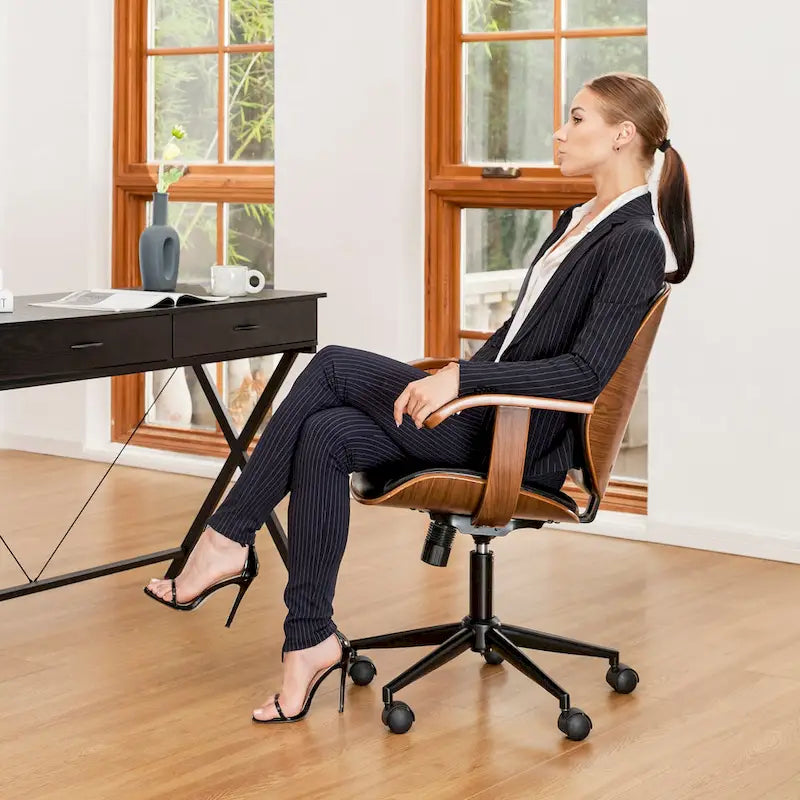 Glitzhome höhenverstellbarer, drehbarer Bürostuhl aus Kunstleder mit Armlehnen und ergonomischem Design
