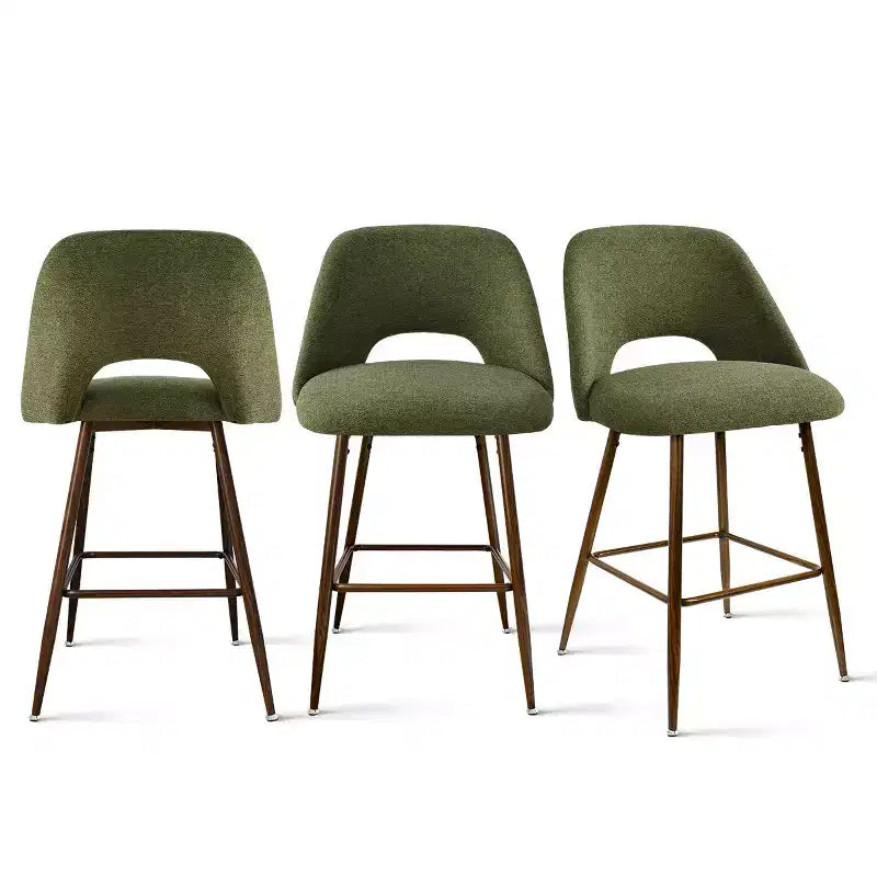 3er-Set Mid-Century Modern Barhocker in Thekenhöhe, 26 Zoll gepolsterte Kücheninselstühle mit Metallbeinen in Walnuss-Optik - Panipeachy