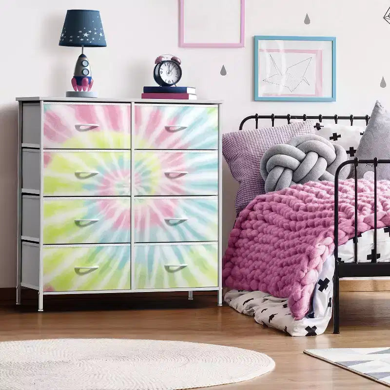 Sorbus Kommode mit 8 Schubladen – Aufbewahrungsmöbel mit Stahlrahmen, Holzoberfläche und Stoffkörben – für Schlafzimmer, Kleiderschrank, Büro und mehr