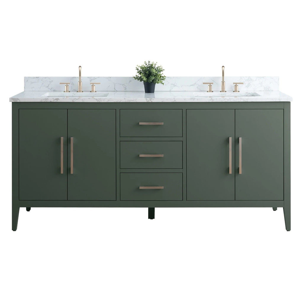 Vanity Art 72 Zoll Badezimmer-Waschtischunterschrank mit Doppelwaschbecken und Kunstmarmorplatte
