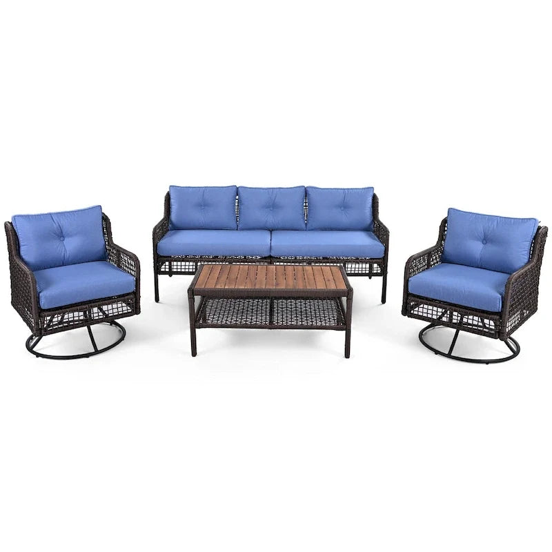 4-teiliges Outdoor-Rattangarniture-Set mit Drehstühlen und Couchtisch