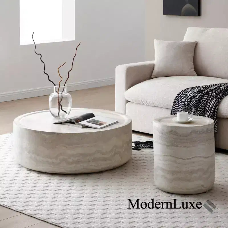 Runder Couchtisch Faux MARS Muster Cocktailtisch Beistelltisch Wohnzimmertisch Sofatisch - ModernLuxe