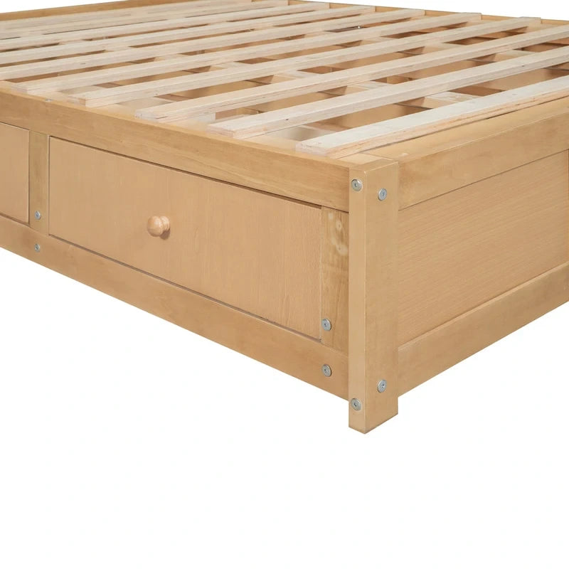 Holz-Plattformbett mit Stauraum und 2 Schubladen