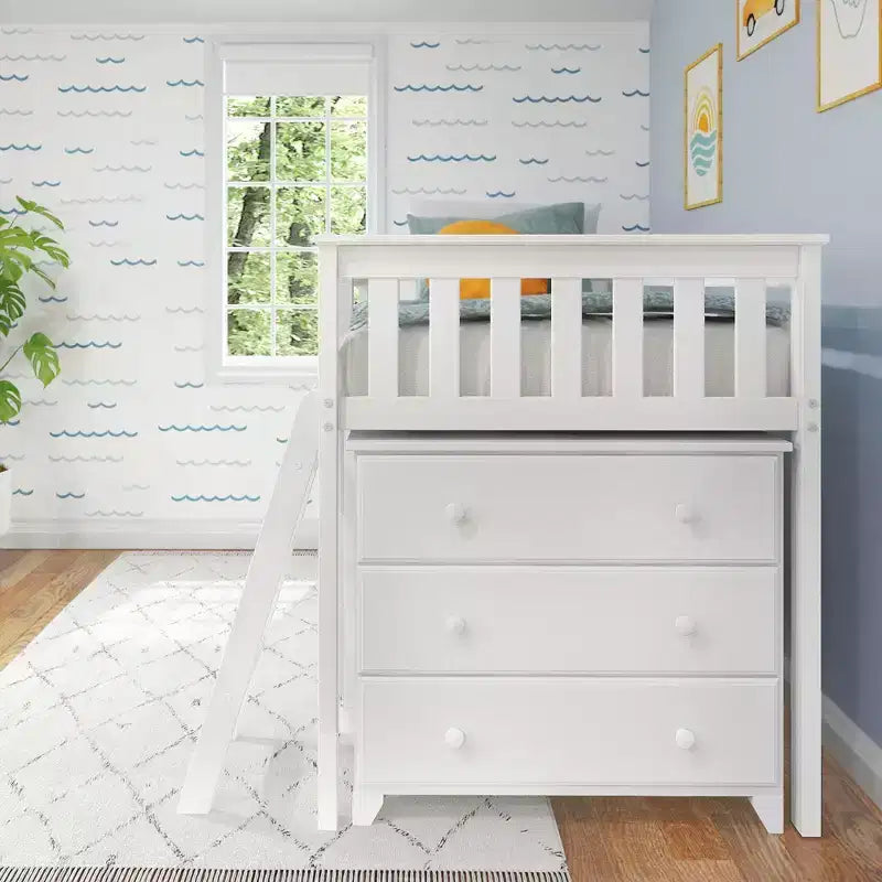 Max & Lily Niedriges Hochbett (Einzelbett) mit ausziehbarem Schreibtisch und 3-Schubladen-Kommoden