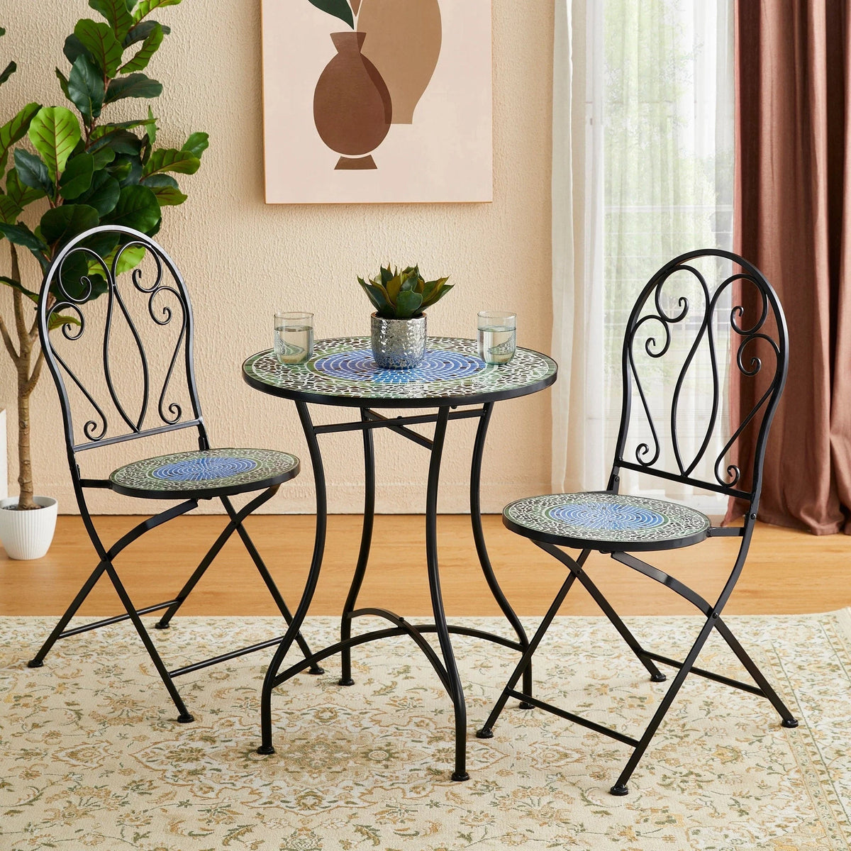 Glitzhome Klappbares Bistro-Set aus Metall für den Außenbereich, 3-teilig, Terrassentisch und Stühle