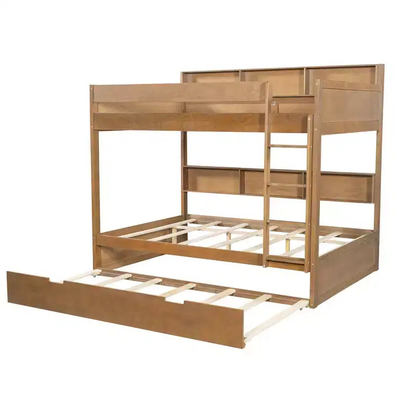 Luxystar modernes Etagenbett mit zwei vollwertigen Liegeflächen, Regalen und Ausziehbett