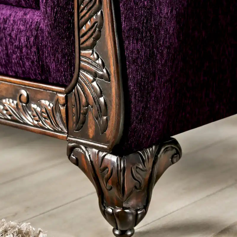 Grendel Traditionelles lila Chenille-Zweisitzer-Sofa mit gerollten Armlehnen von Furniture of America