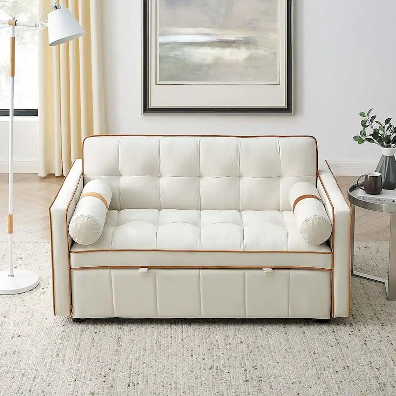 Multifunktionales Samt-Schlafsofa mit Ausziehfunktion, verstellbarer Rückenlehne und Kissen – k. A.