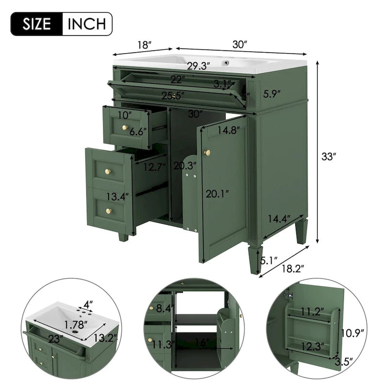 Badezimmerschrank mit integriertem Waschbecken und Kippschublade