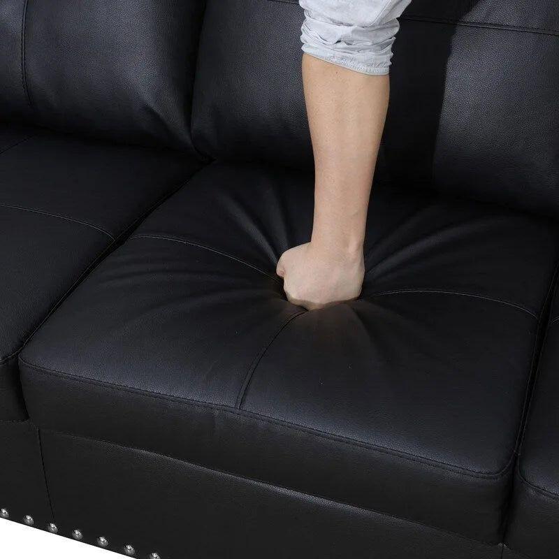 Modernes 3-teiliges Sofa-Set aus schwarzem Kunstleder: Elegantes Design für Wohnzimmer