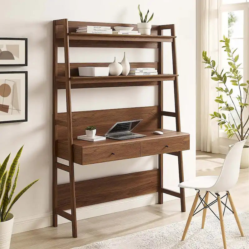 Schreibtisch mit Bücherregal und Schubladen