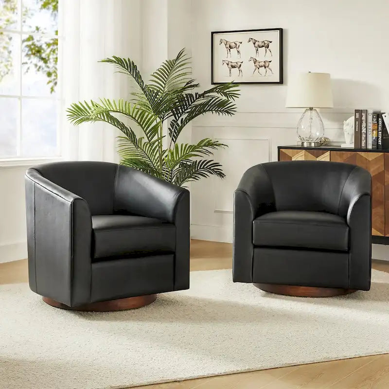 Haley Moderne drehbare Fässerstuhl-Set aus Kunstleder mit Massivholzfuß, 2er-Set von HULALA HOME